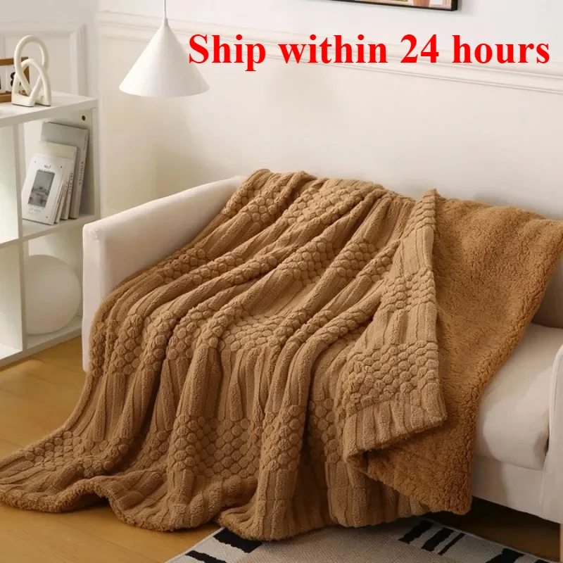 

2025 New Solid Color Winter Tafu Rongshu Cotton Velvet Doudou Double layered color lamb wool sofa cover blanket