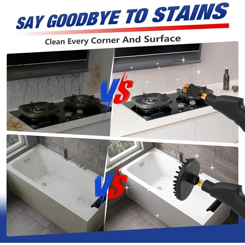 Handheld Steam Cleaner 2500W Portable Pressure Cleaner 3 Brush Heads 6 Adjustable Gears Home Floor Kitchen Bathroom Car Use