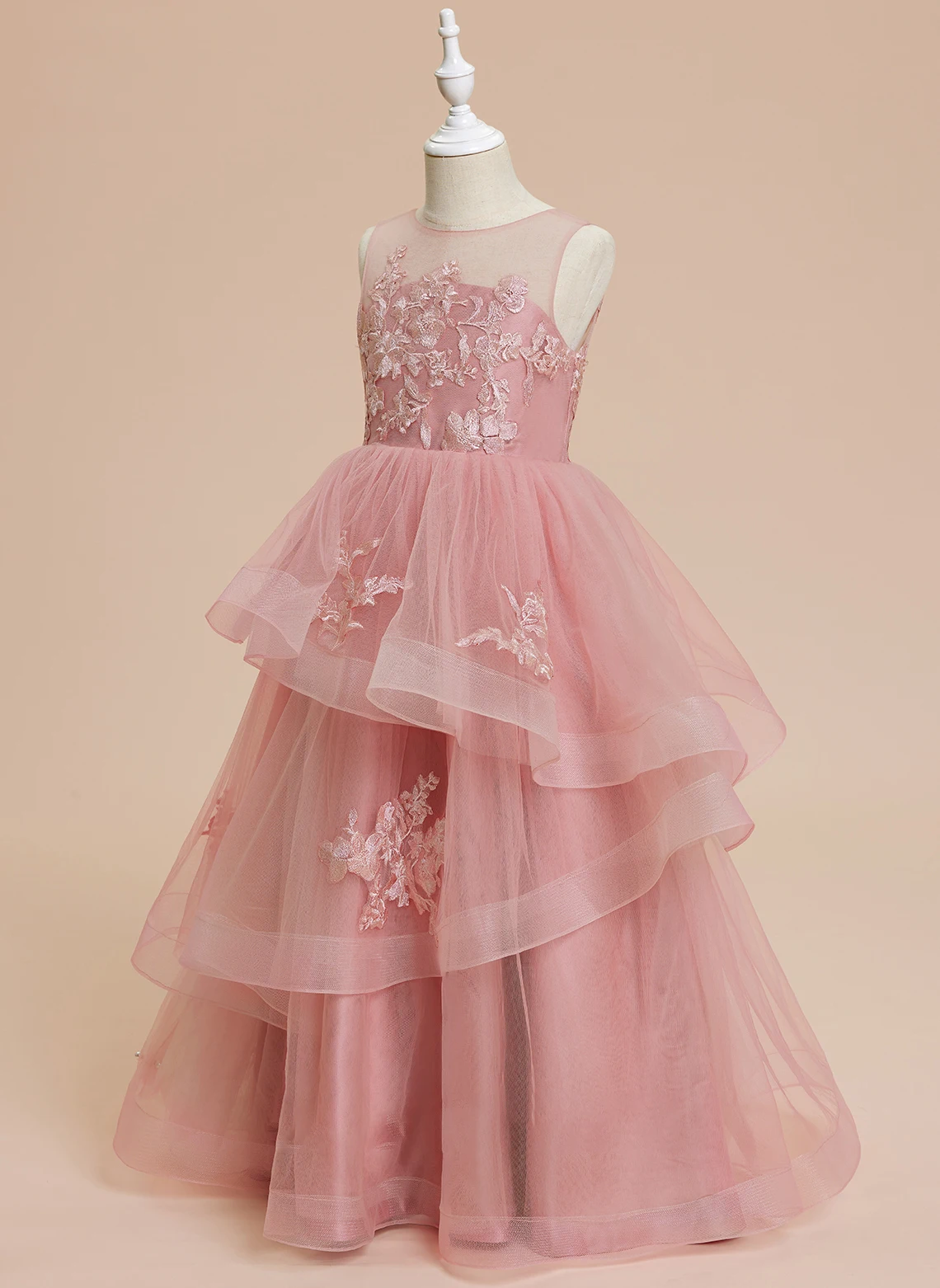 Dostosowana do podłogi sukienka dla dziewczynki z kwiatami Kwiatowa bufiasta tiulowa sukienka księżniczki Szampańska sukienka na przyjęcie Suknia ślubna dla dzieci