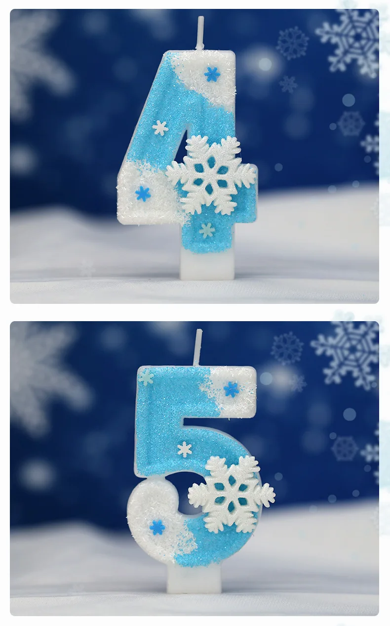 Blaue Schneeflocke Geburtstag gefrorene Kerzen 0-9 Nummer Kuchen Kerze Prinzessin Kuchen Topper Geburtstag Party Dekoration Party Kuchen liefert – Detail 9