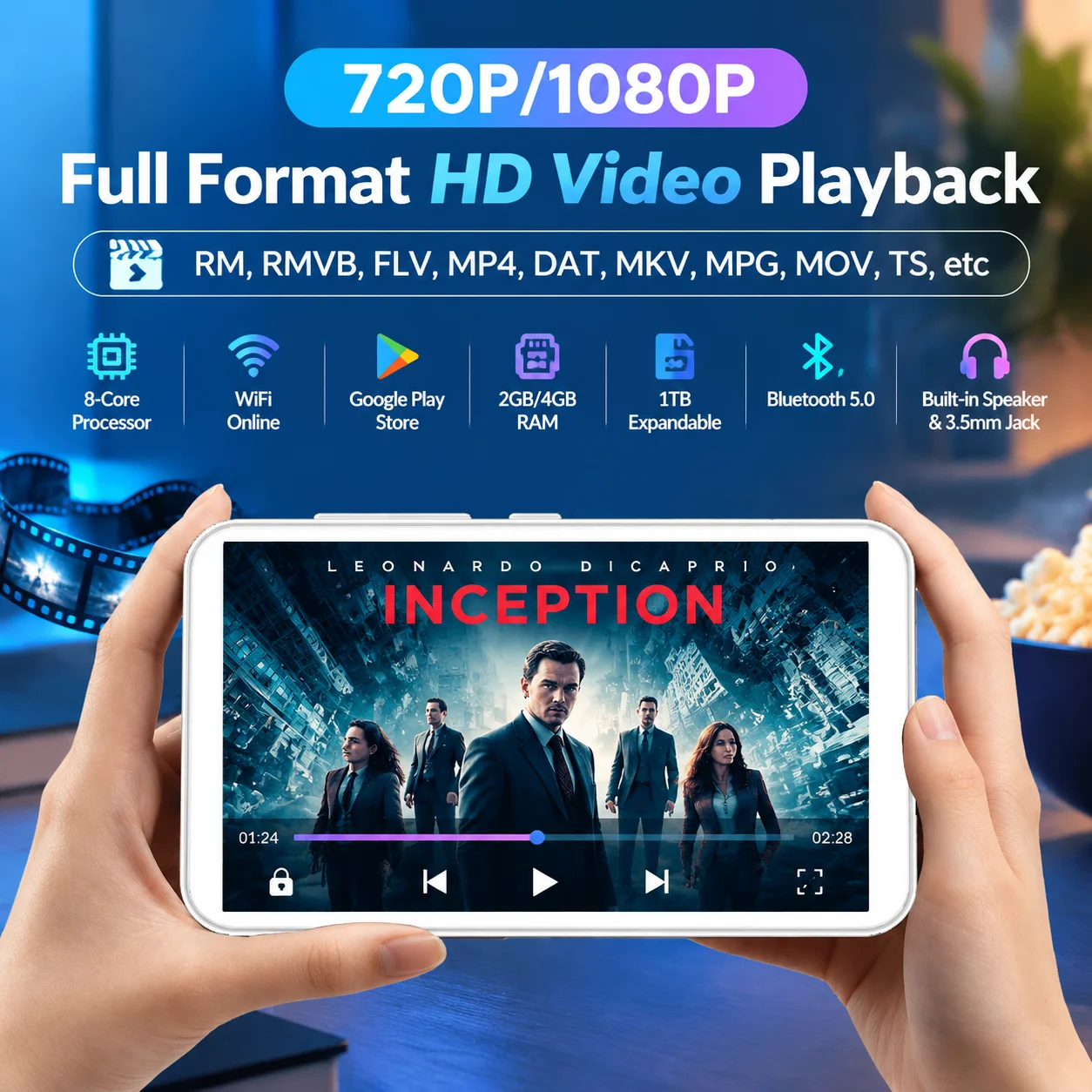 Famue BF12 Android 10 OS MP4 Player Octa Core 4 Inch IPS Touch Screen 1080P HD Video WiFi Bluetooth Spotify YouTube 16GB SD Card