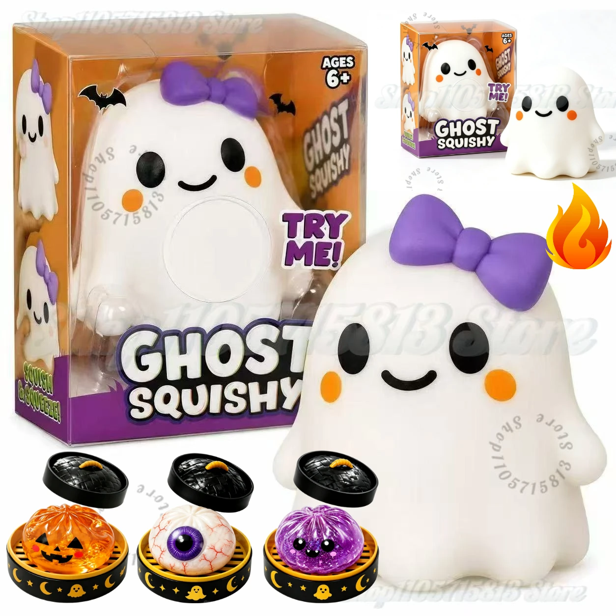 2026 Cute Halloween Ghost Squishy Slow Rising Stress Relief Fidget Toy Soft PU Squeeze Toy with Gift Box Kids Party Gift