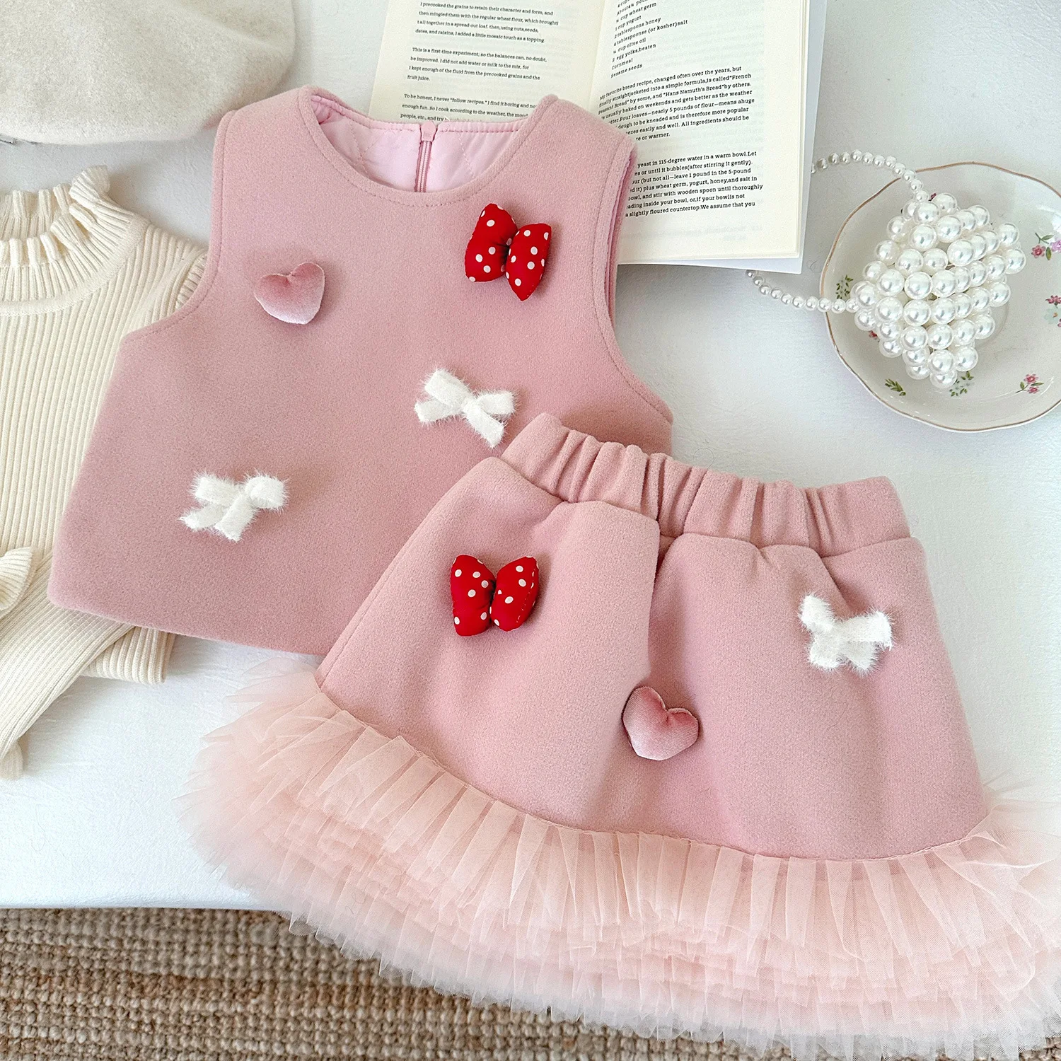 Girls Skirts Sets Clothes Autumn Winter Children Thick Velvet Vest Dress Princess Party Suit For Baby Warm Outfits Kids Costume