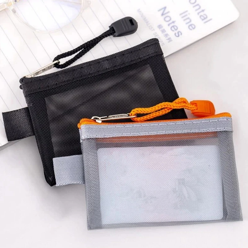 1/2pcs Mini Transparent Mesh ID Card Holder Bank Card Zipper Coin Pocket Travel Portable File Bag Organizer Portable File Bag