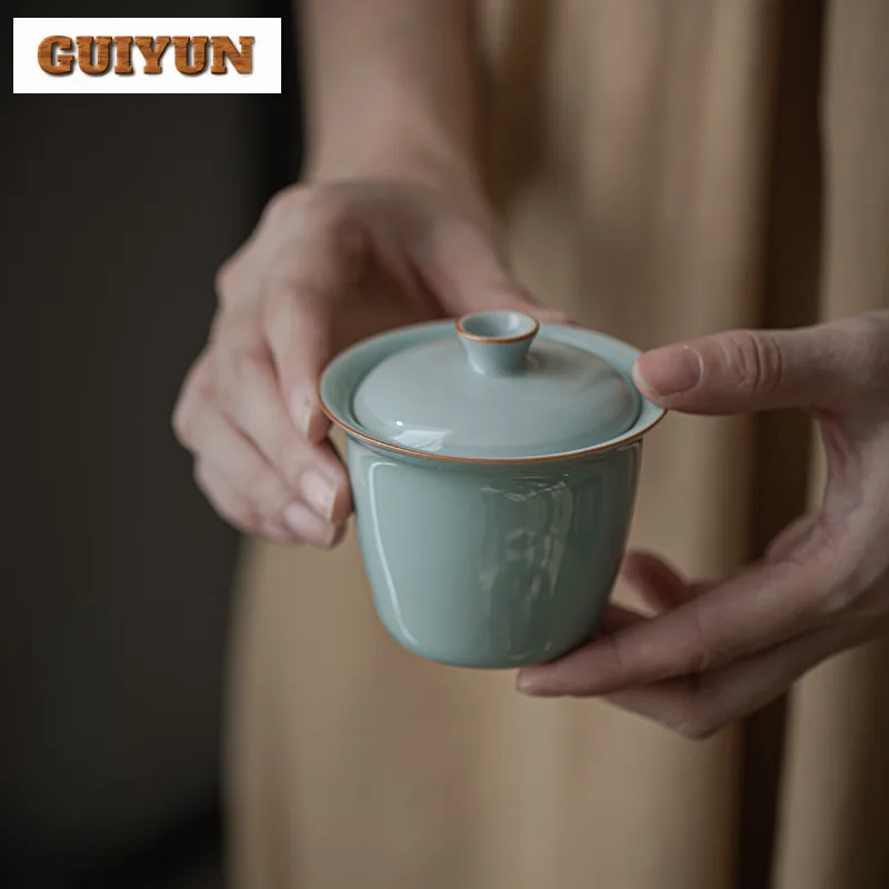 

100 мл имитация лазура Ru печной фарфор Gaiwan элегантная Песня династии, бутафория для чая, чашка, чайные предметы, украшения