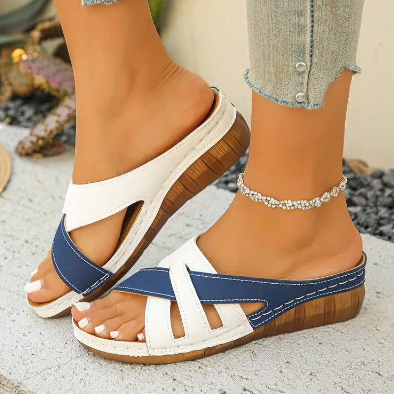 Sommer Damen Keilsandalen Premium Orthopädische Offene Zehen Sandalen Vintage Rutschfeste Leder Casual Nationaler Stil Schuhe für Frauen