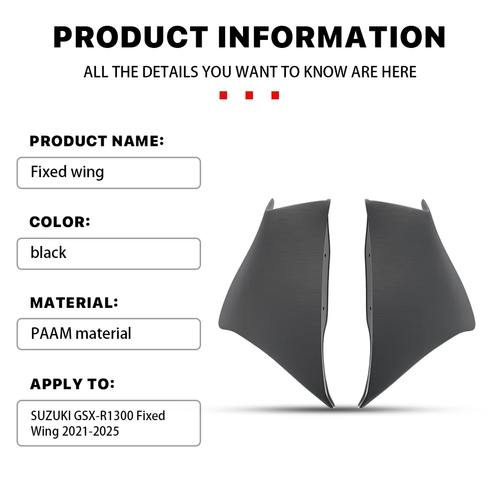 Motorcycle Fixed Wing Spoiler Fairing For SUZUKI GSX-R1300 GSX1300R 2021-2025 ABS Plastic Carbon Paint Aerodynamic Winglet