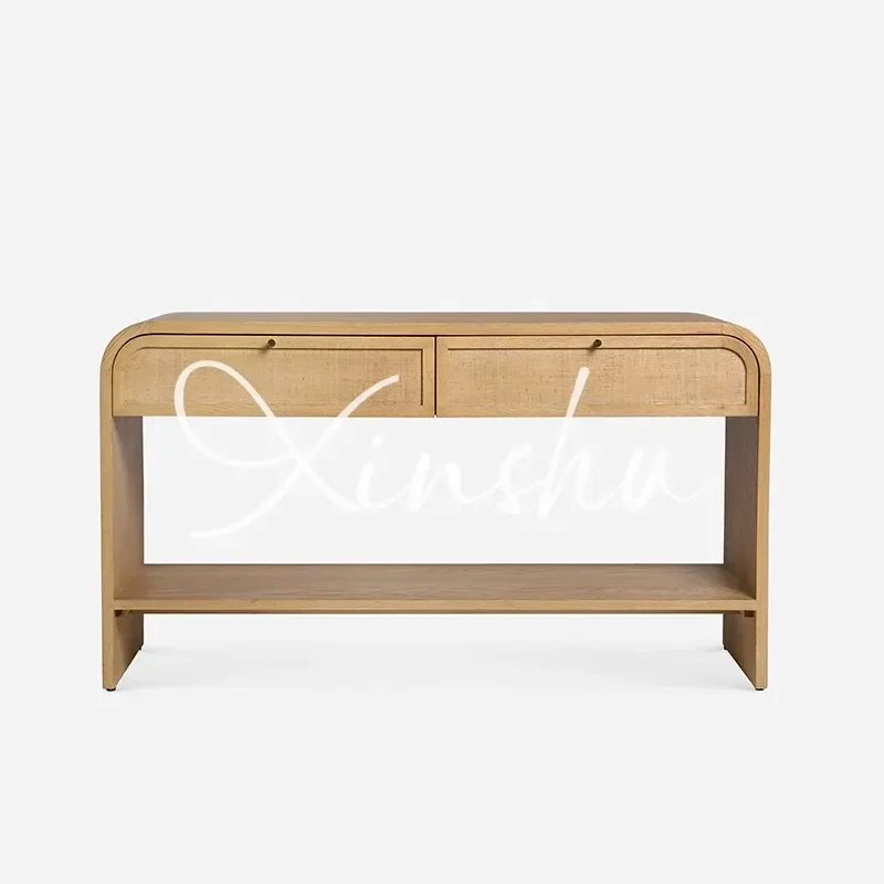 Rattan Entrance Cabinet Solid Wood Partition Table Foyer Storage Console for Home Decoration Villa Hallway Shoe Organizer