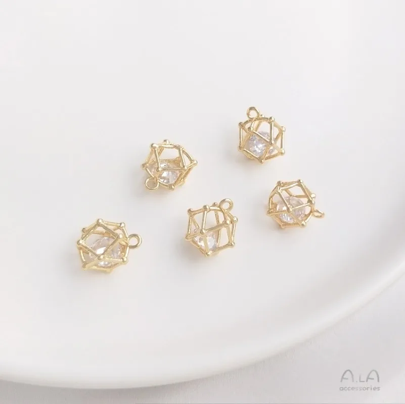 14K Gold Plated Zircon Planet & Rhombus Charms for DIY Earrings Bracelet Necklace Jewelry Making
