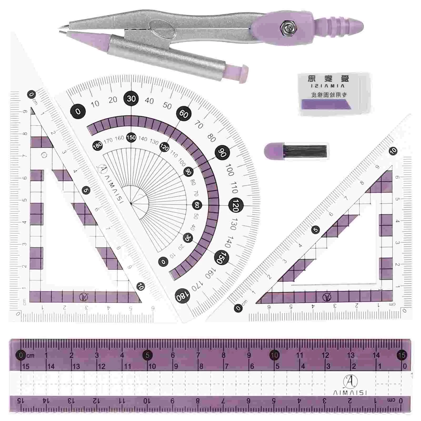 

Ruler Set Kids Drawing Stationery Protractor Triangle Kit Plastic Office Compass Child