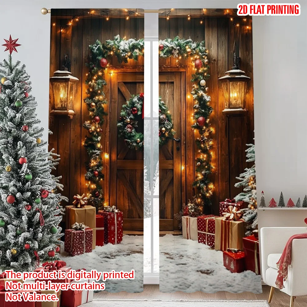 

2pcs 2D flat printing Merry Christmas Popular Window Drapes Christmas11 Versatile Polyester Without Electricity Spring Party &