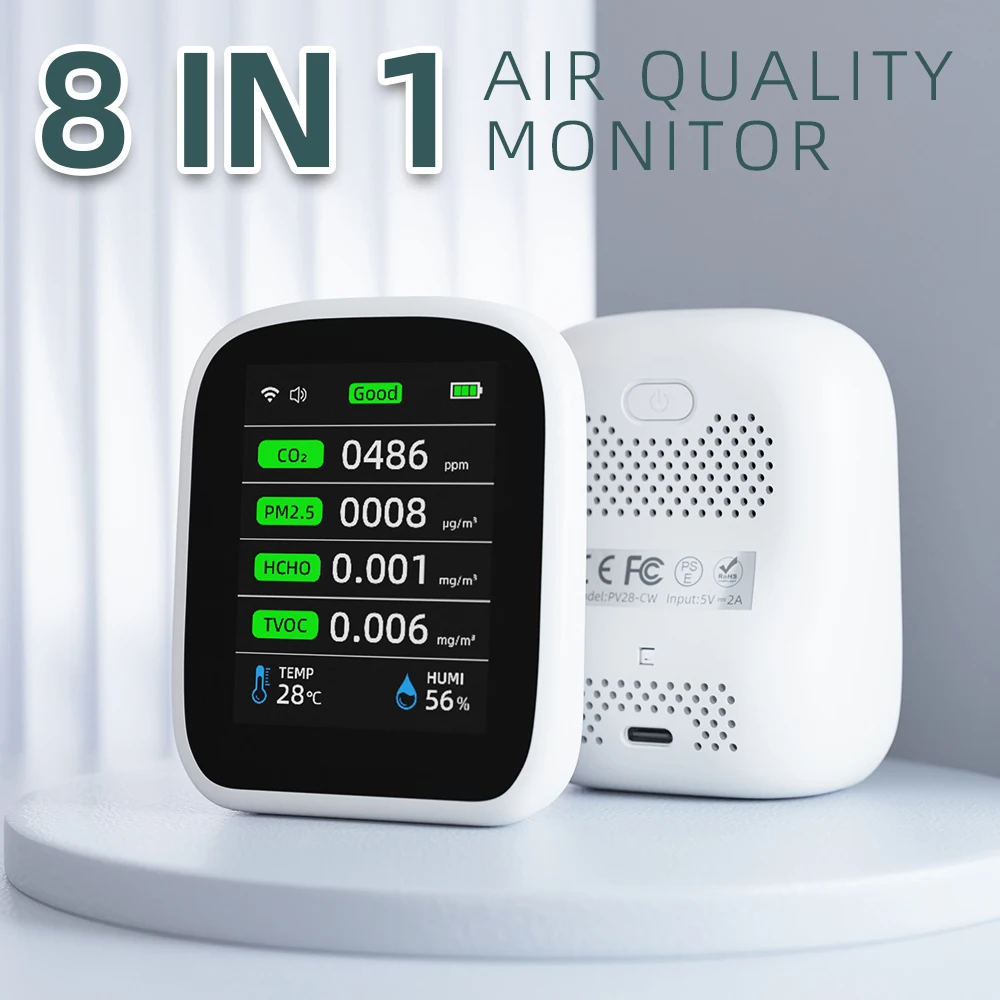 Tuya WIFI 8 In 1 Air Quality Detector PM1.0 PM2.5 PM10 CO2 TVOC HCHO Temperature and Humidity Meter NDIR Carbon Dioxide Sensor