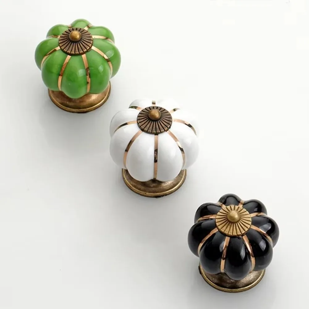 Vintage Pumpkin Shape Cabinet Handles Colorful Single Hole Door Knobs Round Shape Decorative Cabinet Pulls Kitchen Cabinets