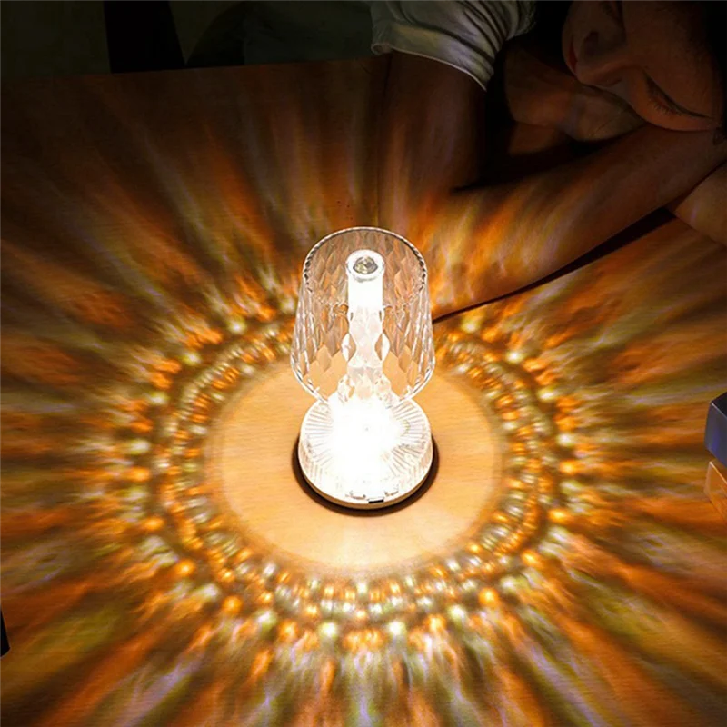 

A63K-LED Crystal Table Lamp Projection Night Lights USB 3-Types Lighting Night Lamp Rechargeable Bedside Lamp