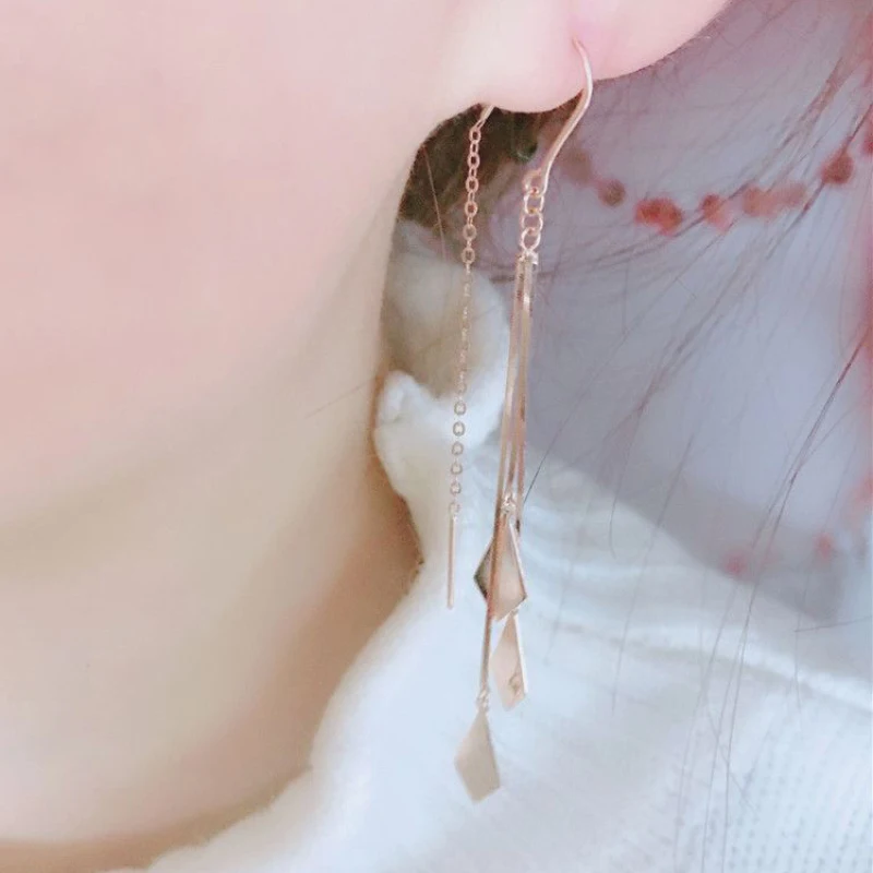 585 Purple Gold Earrings for Women Plated 14K Rose Gold Glossy Diamond Tassel Earings Fashion Elegant Long Chain Fine Jewelry