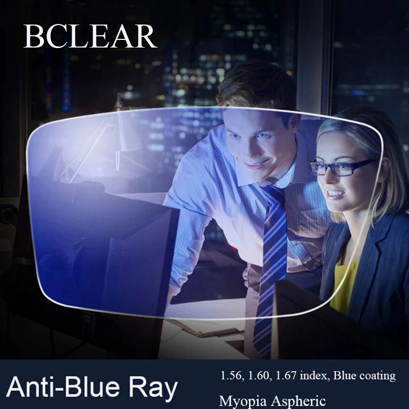 BCLEAR Anti Blue Light Blocking Lens 1.56 1.60 1.67 Prescription CR-39 Resin Aspheric Glasses Myopia Anti-UV Computer Lenses