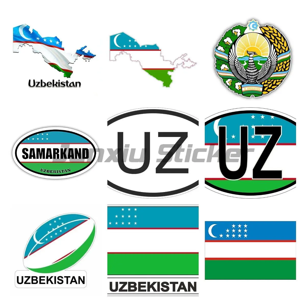 UZ Uzbekistan Flag Car Sticker Styling PVC Vinyl High Quality Waterproof Decal