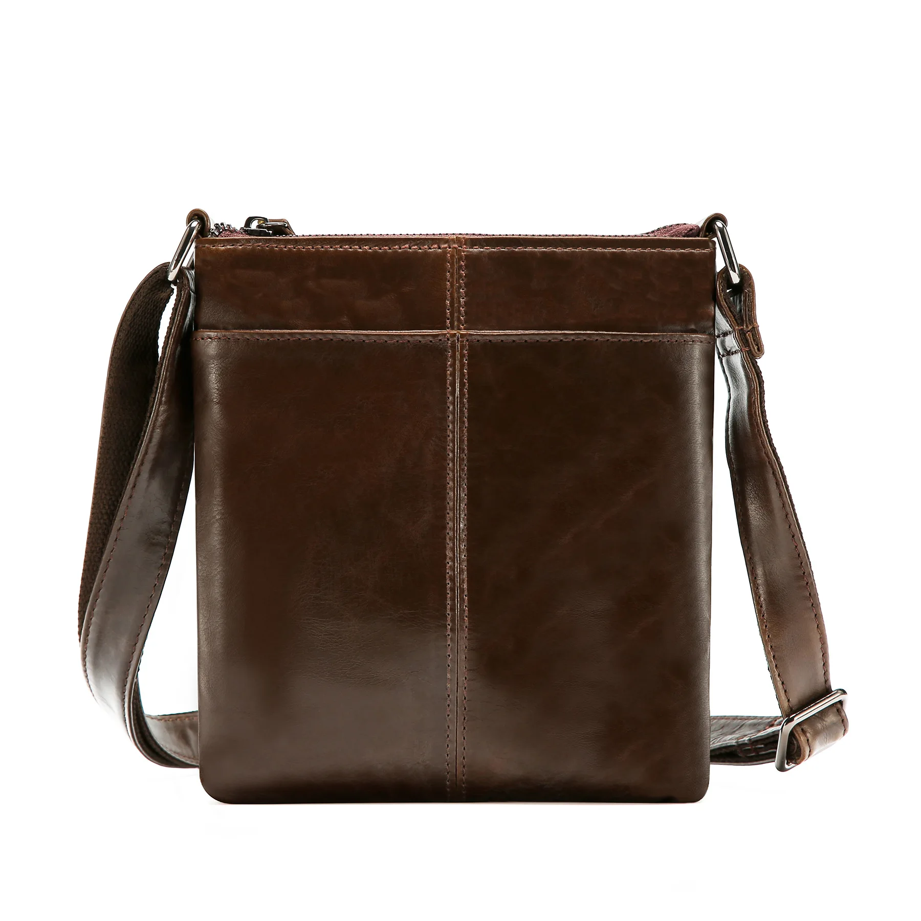 Men's genuine leather vertical square single-shoulder bag, retro men's large-capacity commuter travel crossbody bag