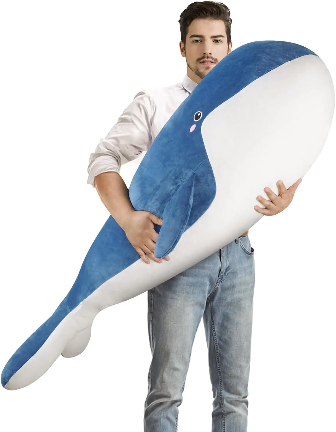 

Giant 59'' Blue Whale Plush Pillow with Removable Cover, Soft Stuffed Toy for Kids Boys Girls