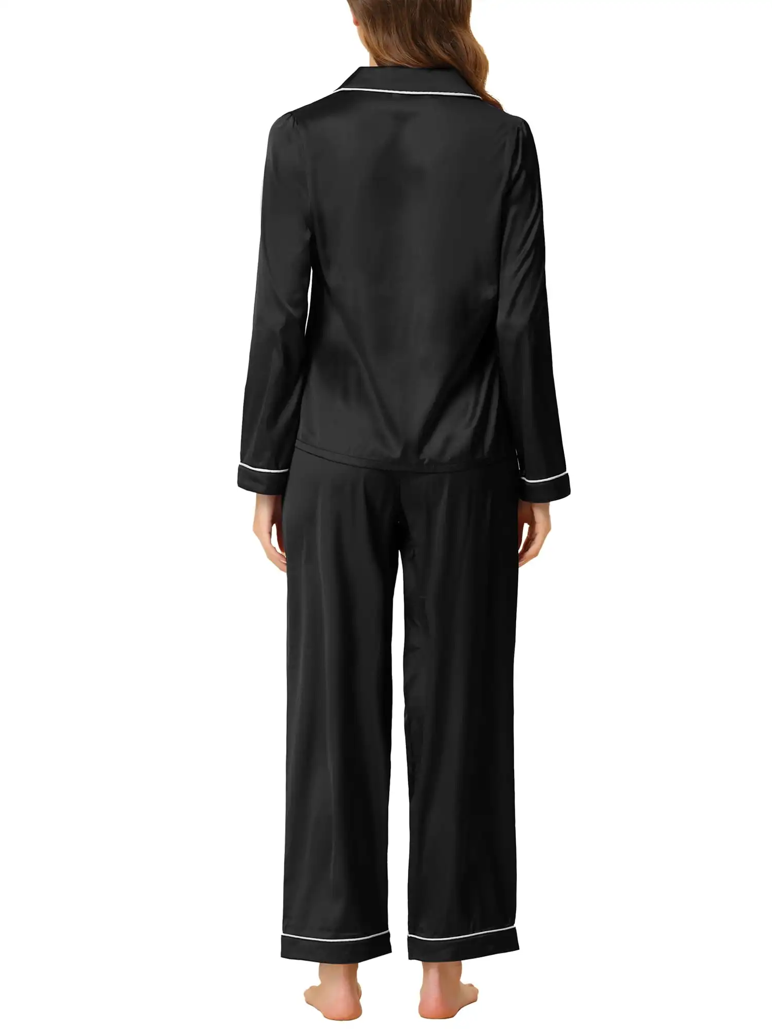 Pechinchas exclusivas Pijama feminino Loungewear Mangas compridas Tops e calças Conjuntos de pijamas de cetim