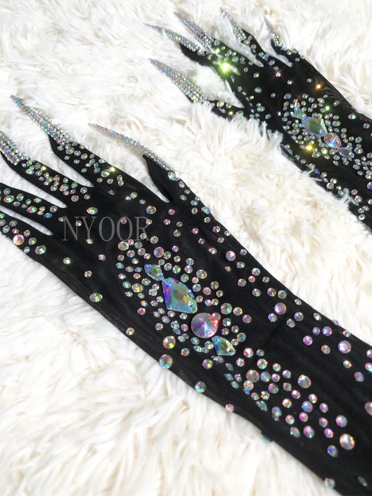 Guantes de malla de cristal brillante para baile de graduación, ropa de noche lujosa, guantes de rendimiento para escenario, Sexy