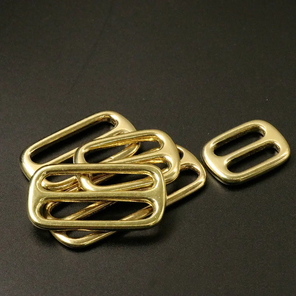 Solid Brass Tri Glides Slide 3 Bar Rectangle/Square Adjuster Buckle for leather craft Bag Shoulder Strap Belt Webbing