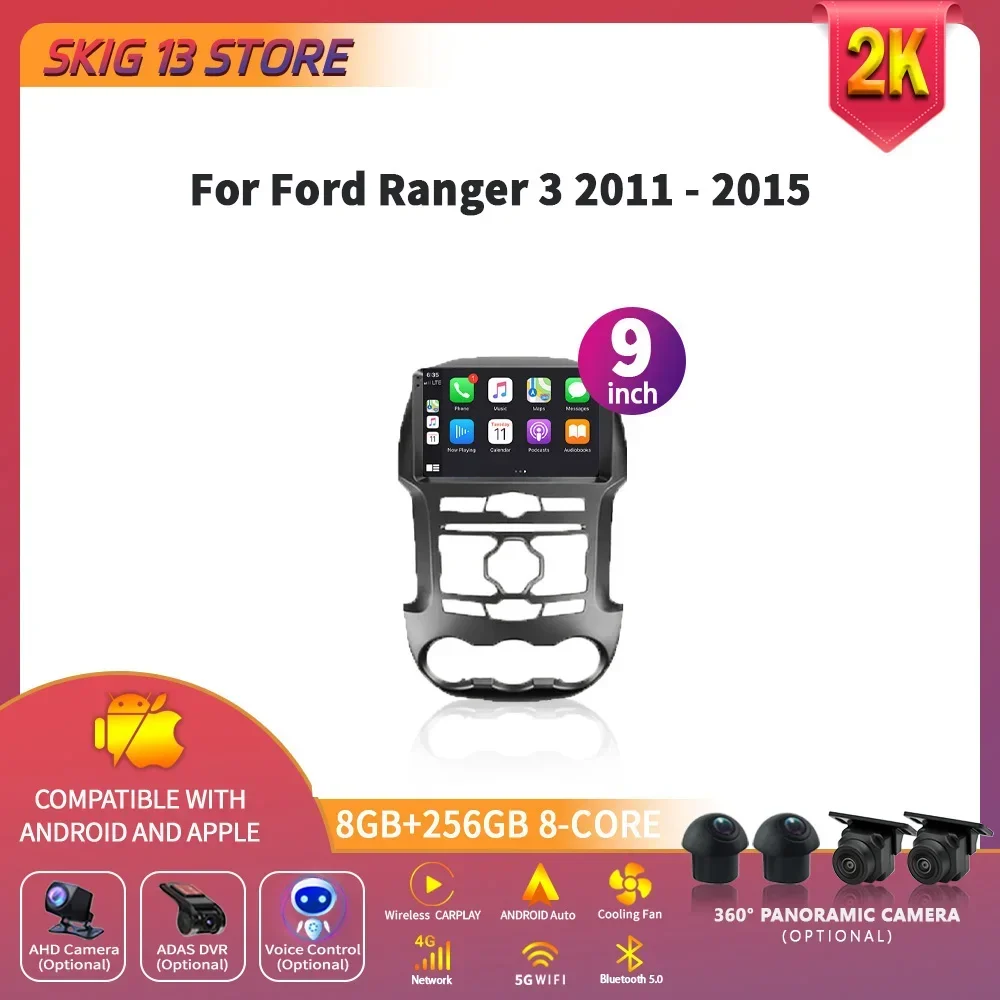 For Ford Ranger 3 2011-2015 Auto Wireless Carplay Car Radio Multimedia Navigation WIFI  2 DIN Android 14 Screen Stereo