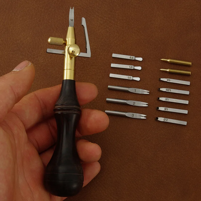 MOZHE Multifunctional Leather Edge Marking And Grooving Device Replaceable Blade Head DIY Leather Craft Cutting Embedding Tool
