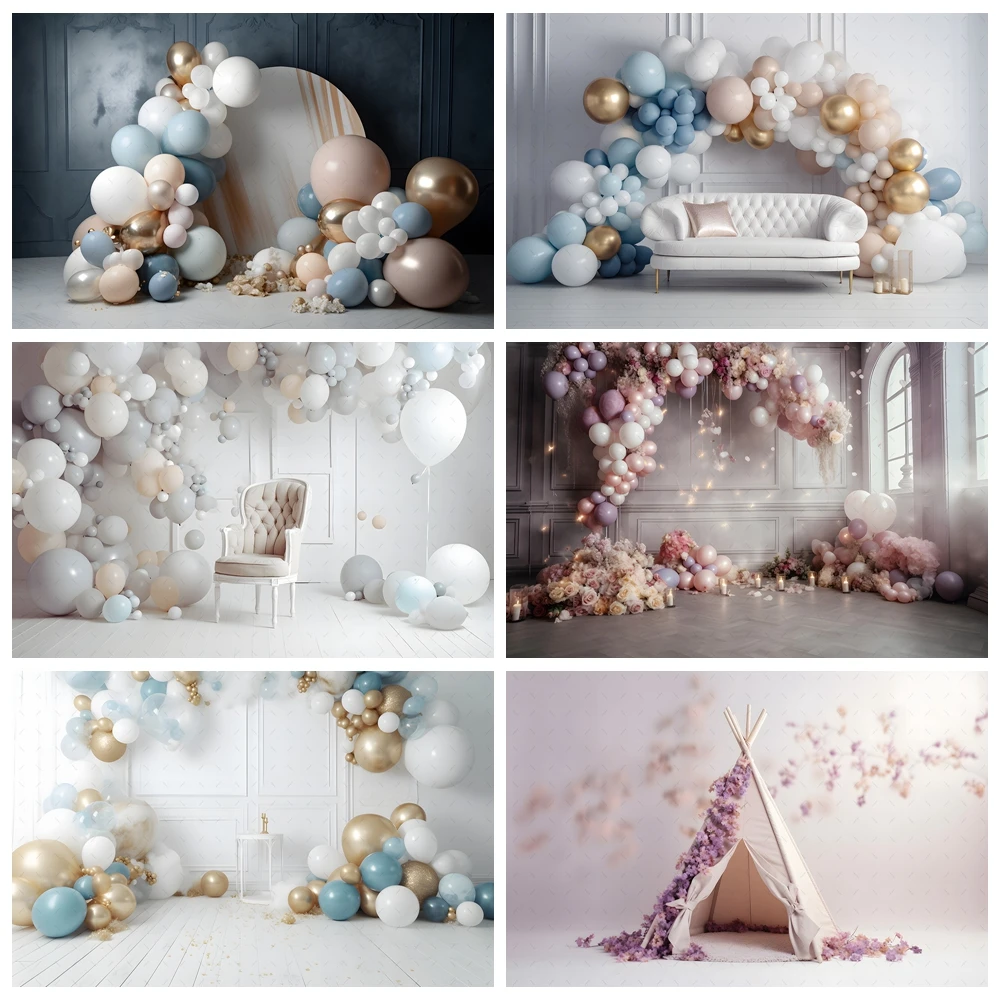 ทารกแรกเกิดเด็กชายและเด็กหญิงวันเกิดบอลลูนตกแต่งพื้นหลังอุปกรณ์ถ่ายภาพไวนิลโปสเตอร์รูปภาพสตูดิโอถ่ายภาพ