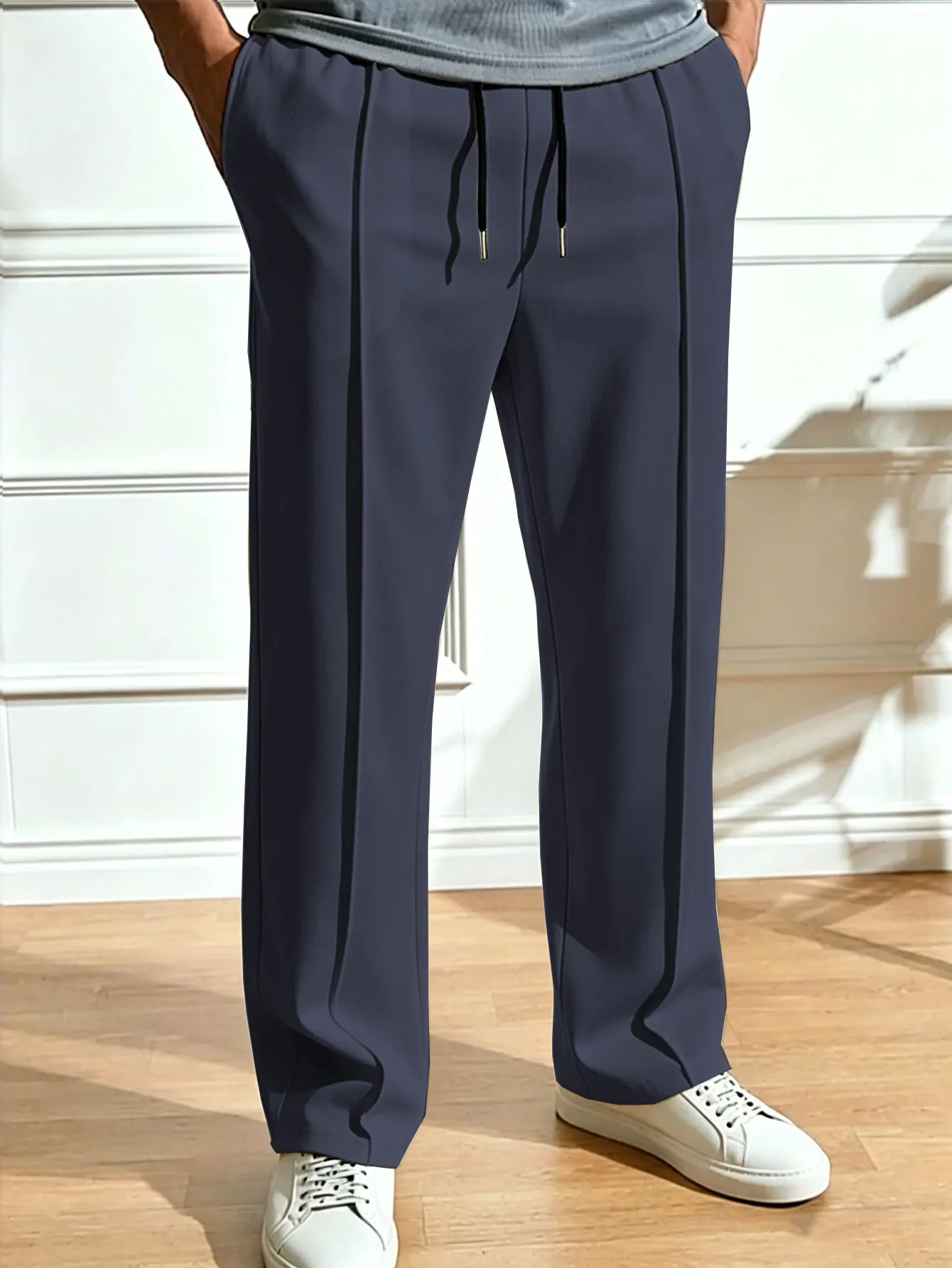 Herren Casual Cleanfit Leichte Business Minimalistische Anzug-Stil Sporthose Lose Jogginghose mit Kordelzug – Detail 16