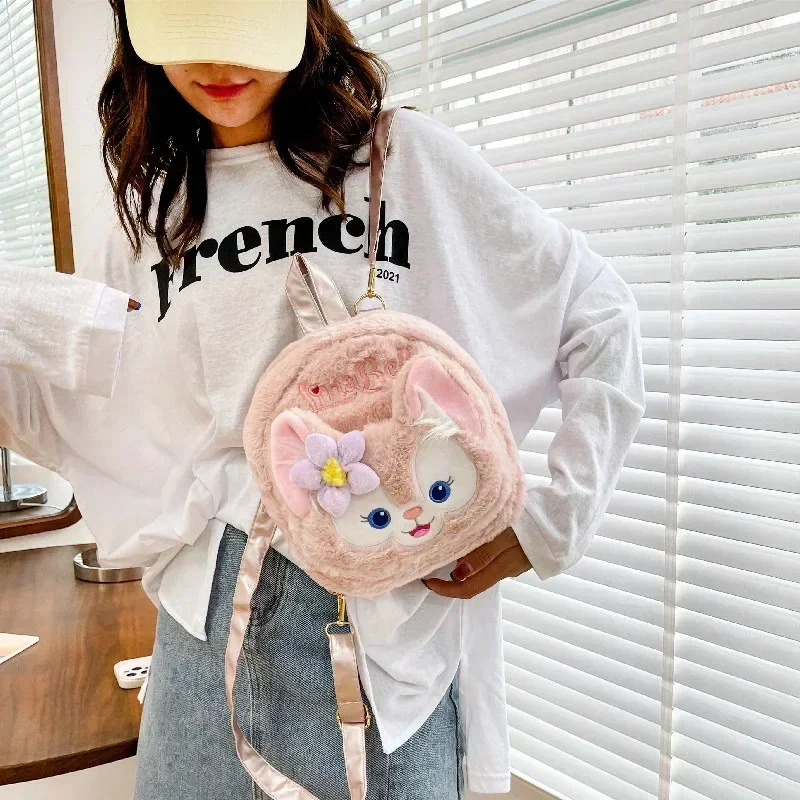 Disney LinaBell Stitched Plush Shoulder Bag Cartoon Cute Plush Handbag Large Capacity Fashion Trendy Women\'s Messenger Bag