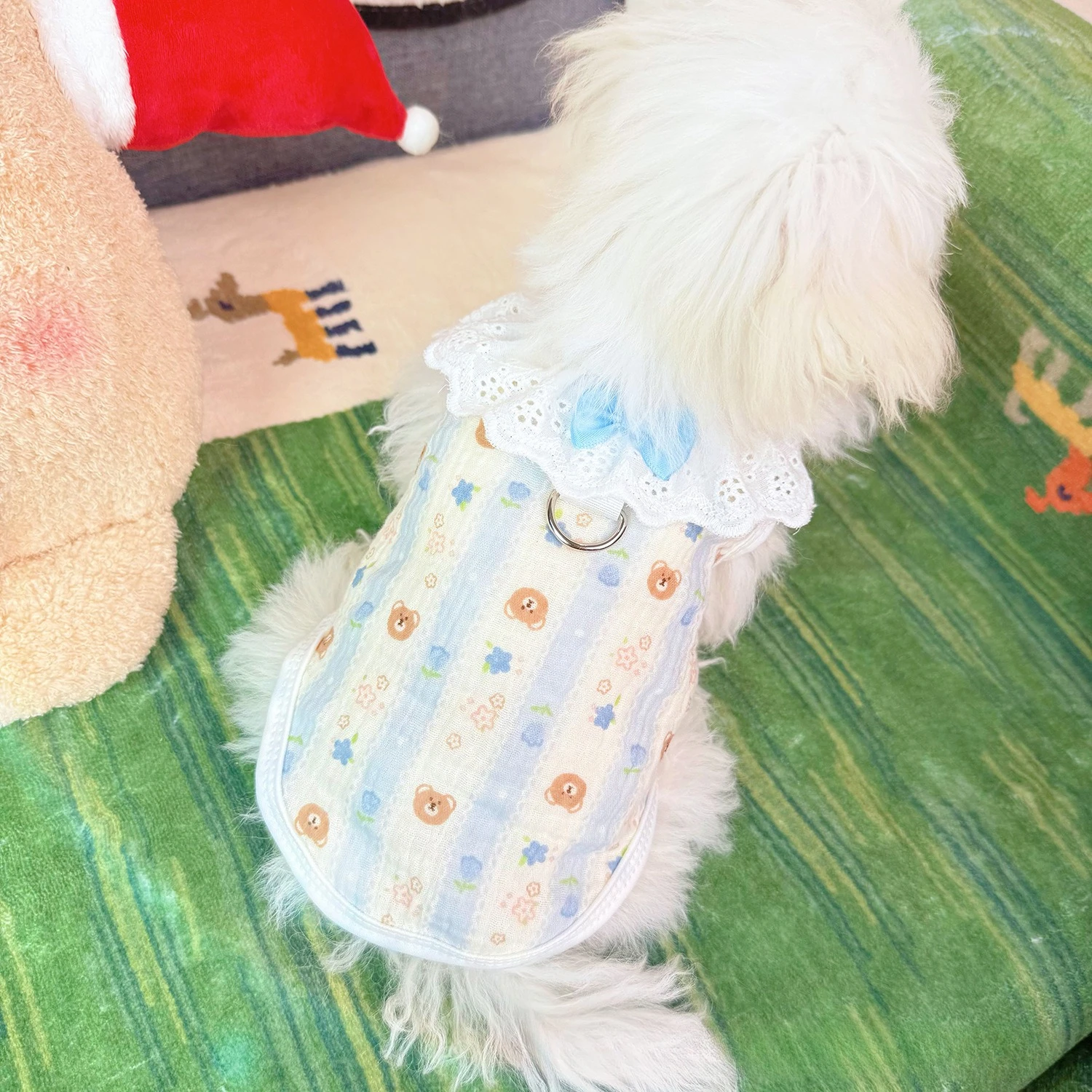 Pet Spring Thin Tank Top Striped Lace Collar Coat Pet Dog Cat Vest Teddy Breathable Dog Clothes for Small Dogs