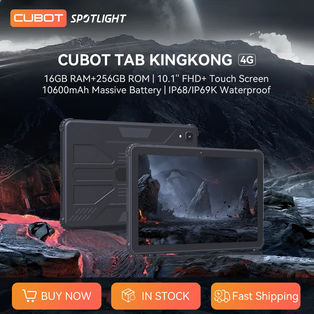 Cubot TAB KINGKONG, แท็บเล็ตที่ทนทาน Android 13, กันน้ำ IP68, RAM 16GB (ขยาย 8GB + 8GB),ROM 256GB, หน้าจอ FHD+ ขนาด 10.1 นิ้ว, แบตเตอรี่ 10600mAh,4G