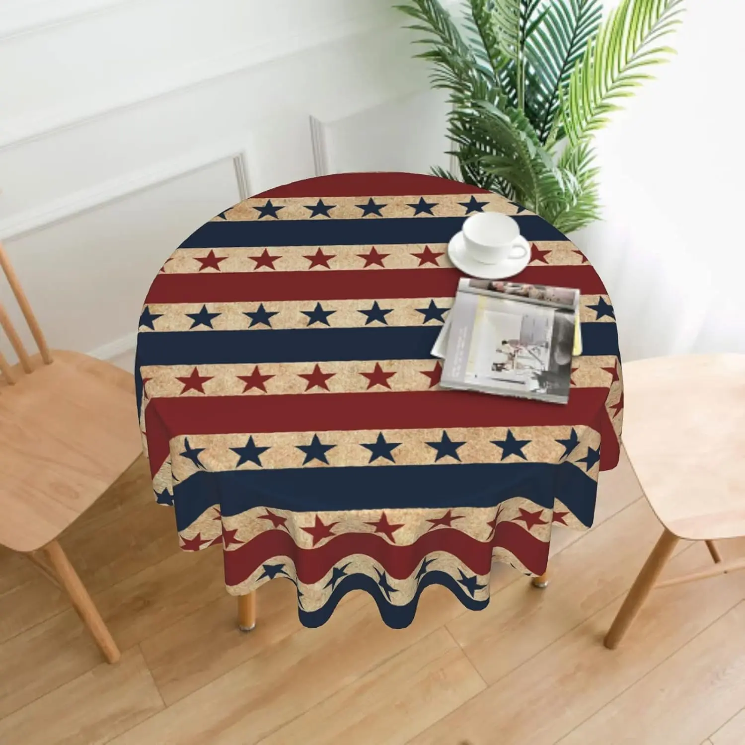 4th of July Tablecloth Round Independence Day Memorial Day Retro Patriotic American Flag Star Stripe Table Cloth Circular