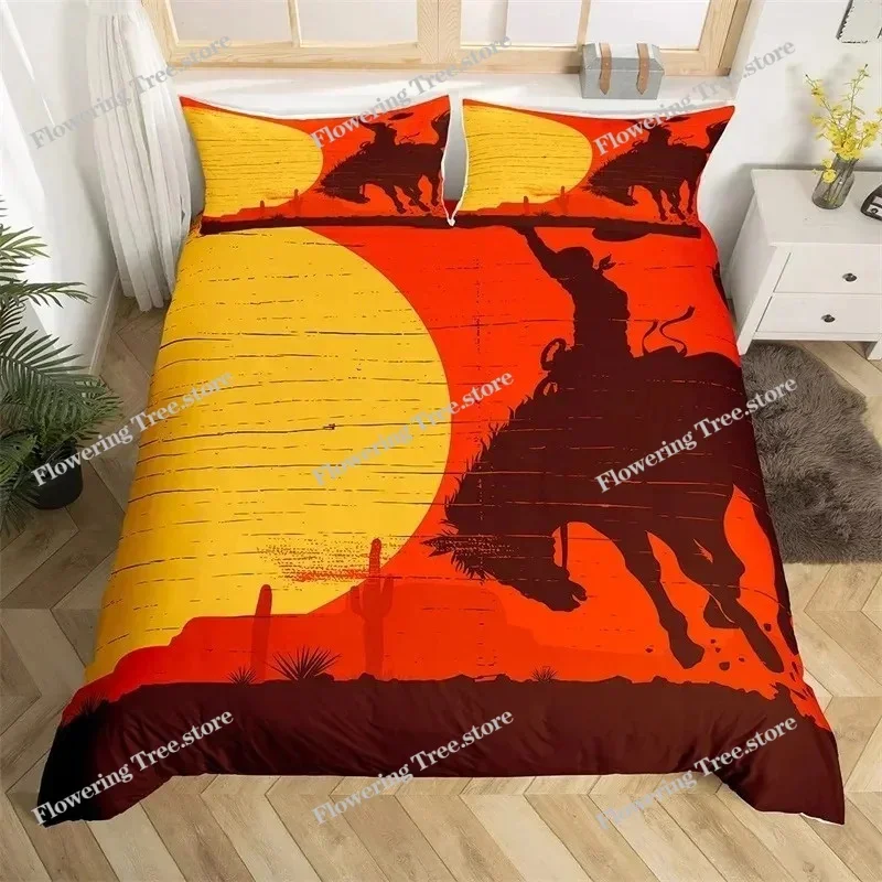 Western Cowboy Bedding Set Sunset Scenery Duvet Cover Bedroom Comforter Single Twin King Size Quilt Cover Home Textile