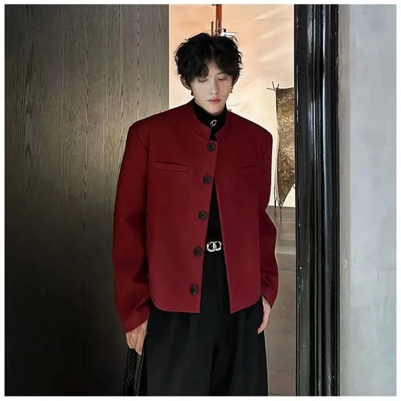 

Spring and Autumn New Chinese-style Men's Red Suit Jacket with High-end Cool and Stylish Look Short Stand-up Collar Suit Jacket
