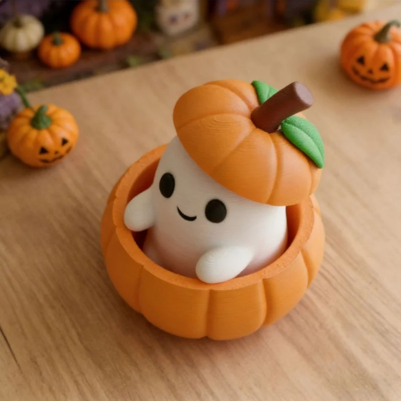 3/1 Piece Set of Pumpkin Elf Ornaments, Includes Pumpkin Base + Ghost + Hat, Creative 3D Printed Halloween Desktop Atmosphere Decoration, Holiday Scene Setup, Ghost Elf, Halloween Home Desktop Decoration, Holiday Gift,