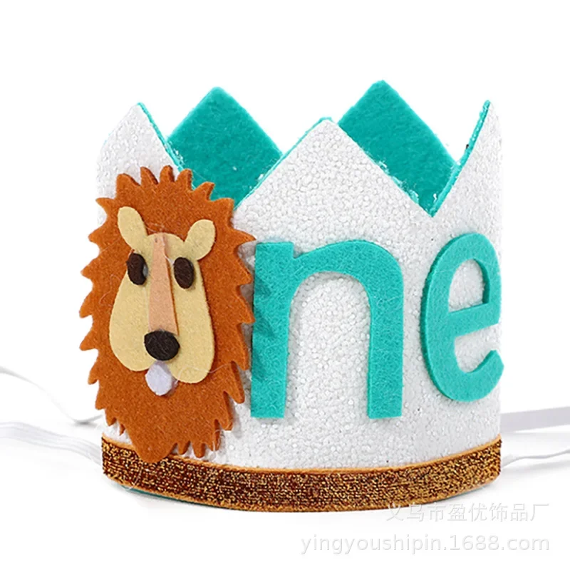 1pc Baby Lion Felt Crown Hats Birthday Party For Kids Birthday Hat 1 Year Animal Jungle Party Baby Shower Birthday Photo Props