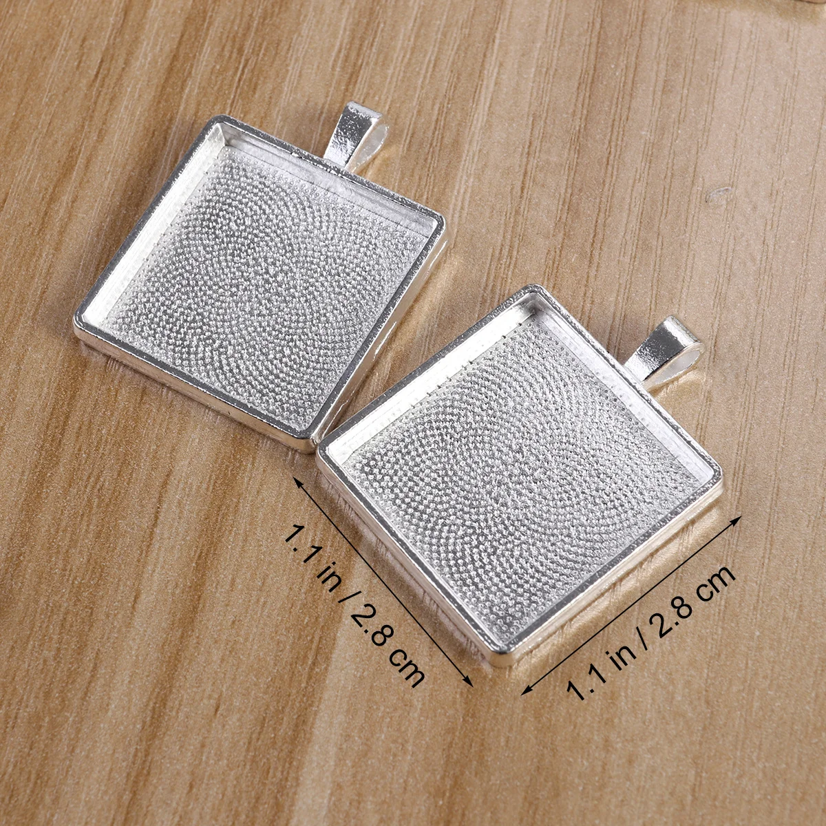 

20Sets Silver Alloy Pendant Trays Square Bezel Settings 25Mm DIY Craft Cabochon Frames with Glass Domes for Custom Jewelry