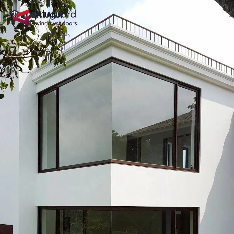 Ventana Abatible Francesa Personalizada con Precio a Medida, Marco de Aluminio de Triple Panel para Villas, Tamaños Personalizados Disponibles