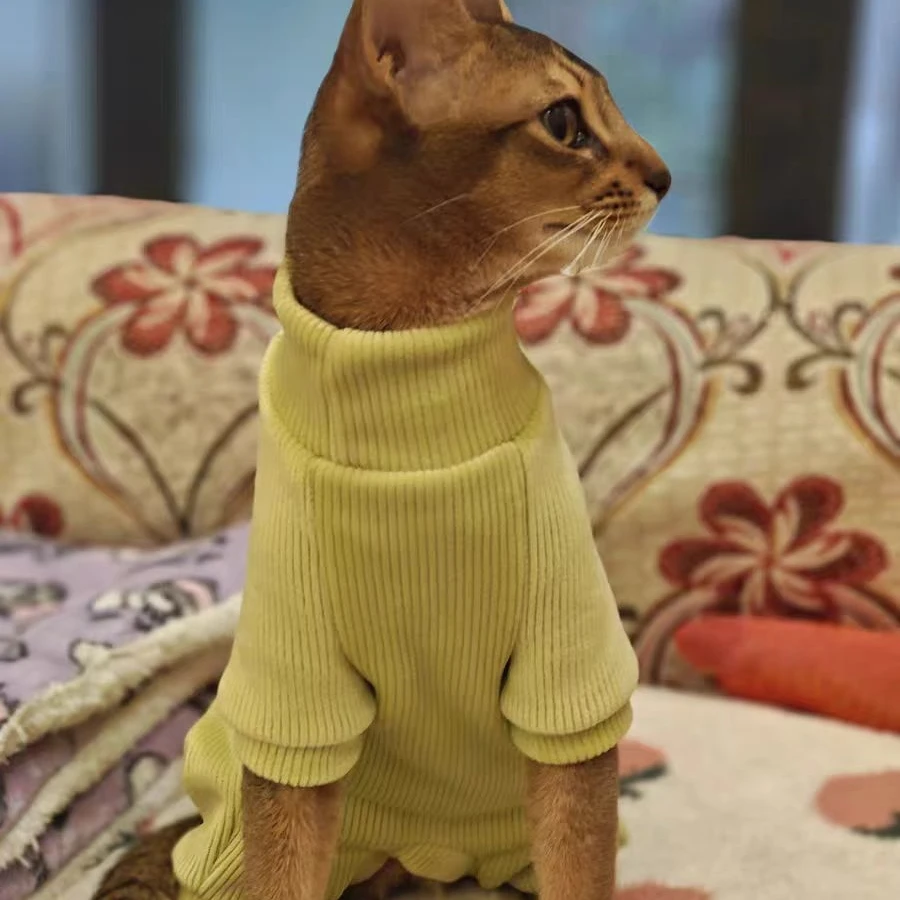 Warm Fleece Sweater for Cat 4-legged Winter Coat for Sphynx Cat Yellow Sweatshirt for Kittens Dogs Soft Loungewear for Devon Rex