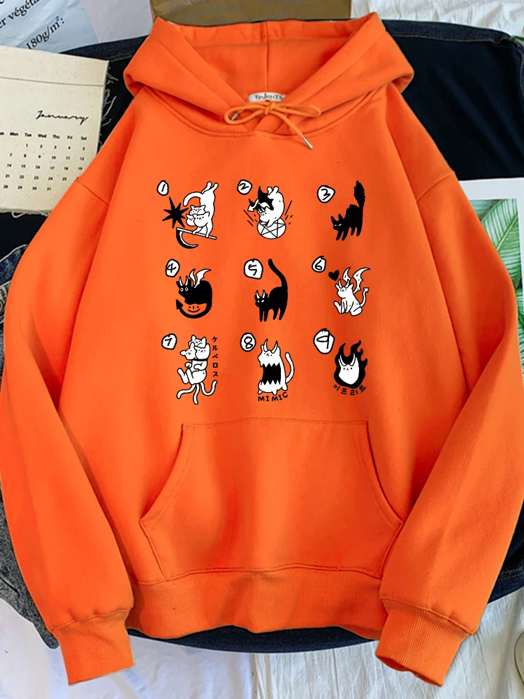 Cat Movements In Different Postures Printing Hoody Man Fleece Warm Hoodie Casual S-Xxl O-Neck Hooded Autumn Comfortable Tops