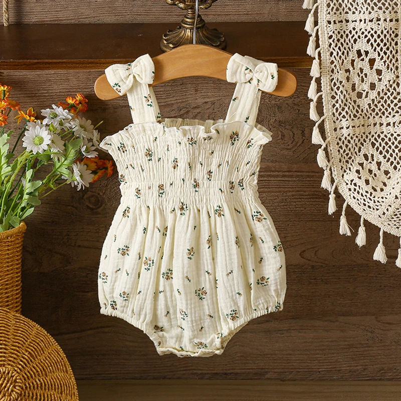 Summer  Infant Girls Cotton Floral Infant Newborn Baby Girls Bodysuit Active Floral Babe Camisole One Piece Baby Girls Clothes