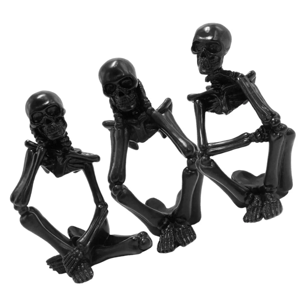 

3pcs Resin Statue Thinker Skull Halloween Decor Desktop Party Ornament Home Office Decoration Thinker