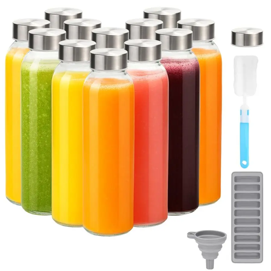 Reusable Glass Water Bottles 18 oz with Lids