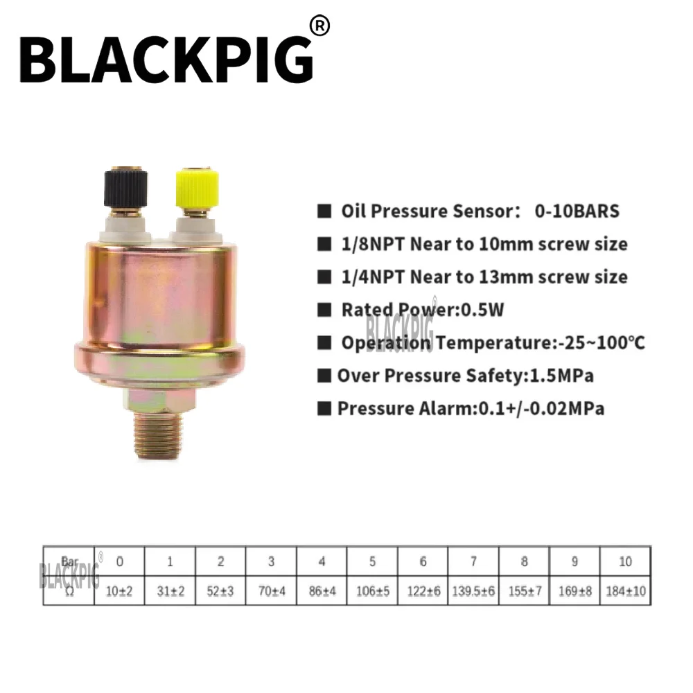 High quality Generator Oil Pressure Sensor 1/8NPT 1/4NPT 0 -10 Bars 10MM 13MM 17MM For Diesel Engine Parts 10±184 ohms