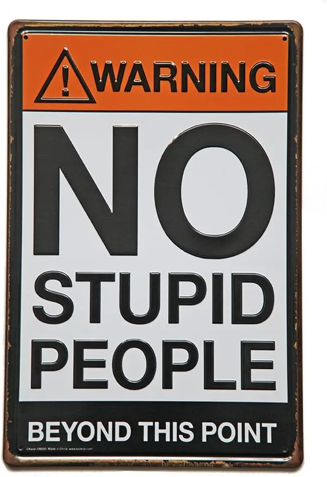 （2D Tin painting）New Deco Warning No Stupid People Beyond This Point Rustic Metal Tin Sign Wall Decor Art (20x30cm)
