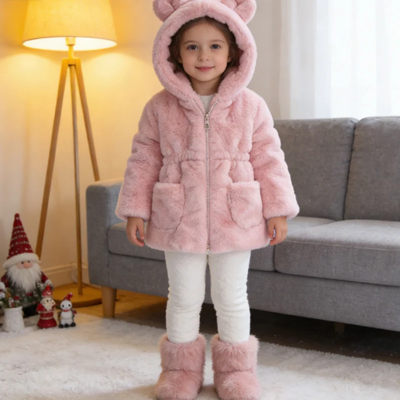 Warme Winterjacke für Mädchen, einfarbig, Plüschfell, lässig, verdickte Baumwolljacke, koreanischer Stil, Baby-Daunenjacke, Kindermantel.