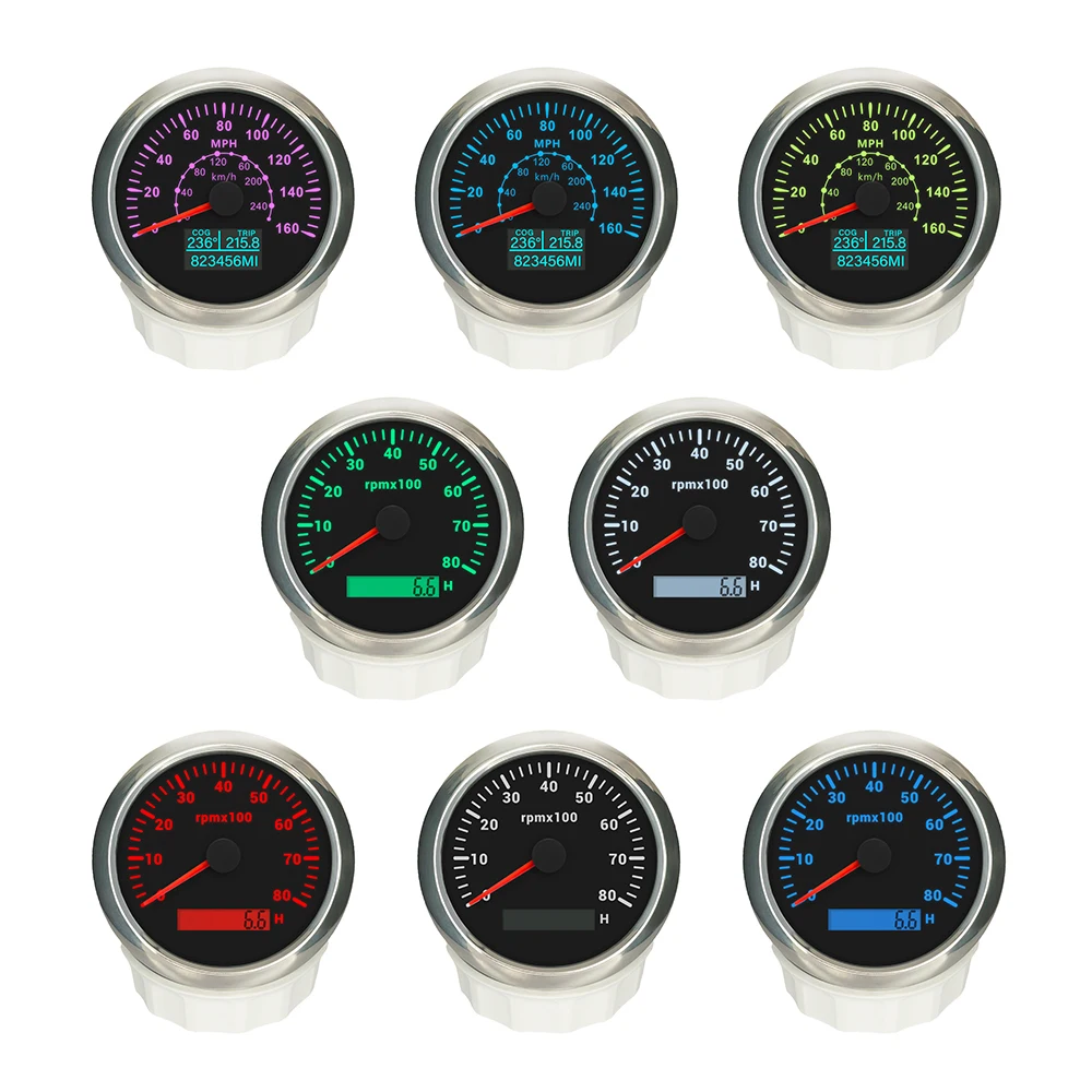 ELING Marine 85mm GPS Speedometer 60mph 120MPH 200MPH + 6000RPM 0-8000RPM Tachometer with 7 Colors Backlight for Car Boat Yacht