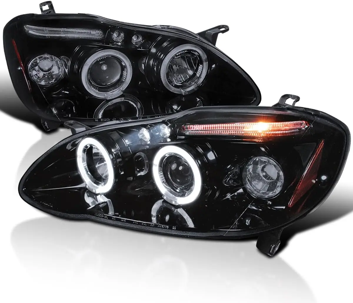 

Halo LED Smoke Lens Glossy Black Housing Projector Headlights Compatible with 2003-2008 Toyota Corolla, Left + Right Pair Headla